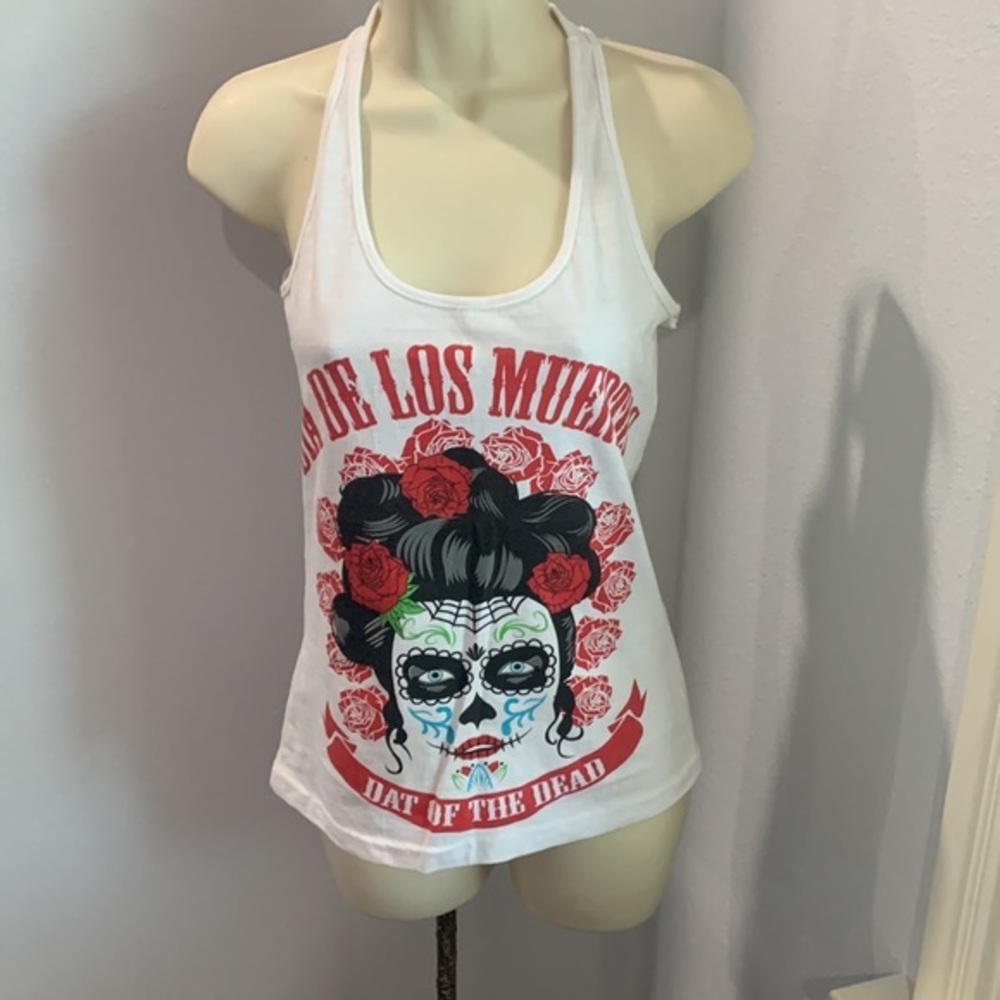 Day Of The Dead Skull Tattoo‎ Racorback T Shirt Size Med see measurement